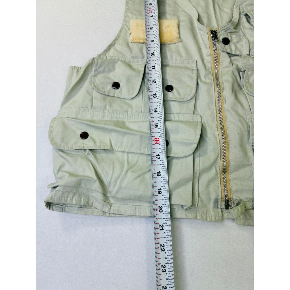 Vintage Crown Fishing Vest Tan Cotton Multi Pocket Fly Patch Mens Small RN 13171